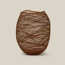 Untitled (basket) by Jin Morigami, c. 2003, madake bamboo, rattan, sold Jul 2026