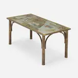 Chan coffee table by Philip and Kelvin Laverne, c. 1965, etched, patinated, and polychromed bronze, pewter, sold Oct 2022