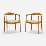 The Chairs, pair by Hans J. Wegner, 1949, oak, fabric, sold Oct 2022