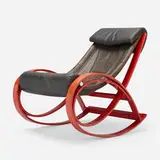 Sgarsul rocking chair by Gae Aulenti, 1962, lacquered beech, leather, sold Oct 2022