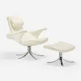 Seagull chair and ottoman by Gösta Berg and Stenerik Eriksson, 1968 / 1971, chrome-plated steel, leather, sold Oct 2022
