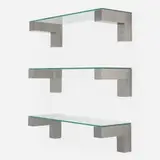 Cityscape wall shelves from the PE 200 series, set of three by Paul Evans, c. 1975, chrome-plated steel, glass, sold Oct 2022