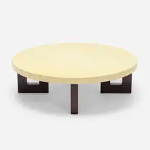 Coffee table, model 5021 by Paul Theodore Frankl, c. 1948, lacquered cork, mahogany, sold Oct 2022