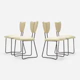 Poumon chairs, set of four by Janette Laverrière, 1950-51, enameled iron, upholstery, sold Oct 2022