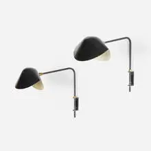 Antony sconces, pair by Serge Mouille, c. 1950, enameled aluminum, enameled steel, brass, sold Oct 2022