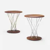 Rocking stools model 86T, pair by Isamu Noguchi, 1955, walnut, chrome-plated steel, sold Oct 2022