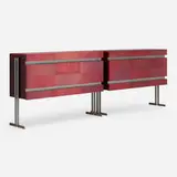 Rare cabinets, pair by Maxime Old, 1958, mahogany, laminate, matte chrome-plated steel, sold Oct 2022