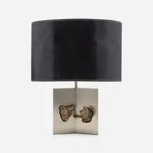 Fossil table lamp by Maria Pergay, 1970, stainless steel, bronze, vinyl, sold Oct 2022
