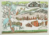 Winterlandschaft by Alois Carigiet, 1982, color lithograph, sold Jun 2018
