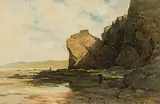 Felsige Küstenpartie mit Personenstaffage by Gustave Castan, oil on paper, offered Jun 2018