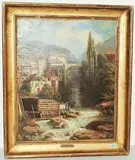 Montreux, Blick auf die alten Mühlen mit der steinernen Brücke by Jean Philippe George, oil on canvas, sold Jun 2018