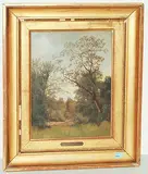 Waldbach mit Spaziergängerin by Jean Philippe George, oil on paper, offered Jun 2018