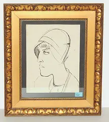 Frauenportrait mit Hut by Theo Eble, ink, offered Jun 2018