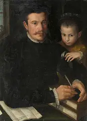 Umkreis Portrait eines Mannes mit einem Kind by Neufchâtel, Nicolas, de, genannt Lucidel, oil on canvas, sold Mar 2018