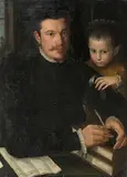 Umkreis Portrait eines Mannes mit einem Kind by Neufchâtel, Nicolas, de, genannt Lucidel, oil on canvas, sold Mar 2018
