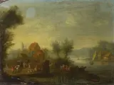 zugeschrieben Dorfszene am Fluss by Jan Frans van Bredael, oil on copper, sold Mar 2018
