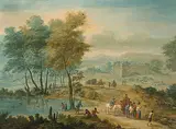 zugeschrieben Weite Landschaft mit Handelstreibenden by Mathys Schoevaerdts, oil on panel, sold Mar 2018