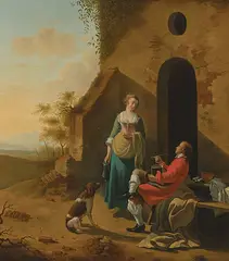 Umkreis Gespräch vor einer Taverne by Justus Juncker, oil on canvas, sold Mar 2018