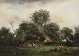 Landschaft mit Bauern und Heuhaufen by André Jolivard, 1837, oil on canvas, sold Mar 2018