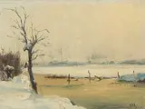 Verschneite Flusslandschaft by Hippolyte Camille Delpy, oil on panel, offered Mar 2018