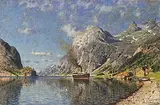 Fjordlandschaft mit Dampfschiff by Adelsteen Normann, oil on canvas, offered Mar 2018