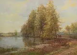 Familie in weiter Teichlandschaft by Josef Procházka, oil on canvas, sold Mar 2018