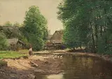 Flusslandschaft mit Mutter und Kind by Josef Procházka, oil on board, sold Mar 2018