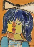 Mädchen mit blauen Haaren und Schleife by Zbigniew Kupczyński, mixed media, sold Mar 2018