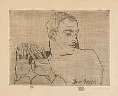 Bildnis Arthur Roessler by Egon Schiele, 1914, etching, sold Mar 2018
