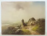 Dorf mit Wachturm vor Rheinlandschaft by Ludwig Friesen, oil on canvas, offered Mar 2018