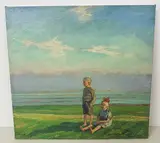 Zwei Kinder am Strand by Heinz Kroh, 1925, oil on canvas, sold Mar 2018