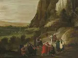 Jordaens, Hans III, zugeschrieben (1590 Antwerpen 1643) Christus heilt den Blinden auf dem Weg nach Jericho by Josse de Momper, oil on panel, offered Mar 2018