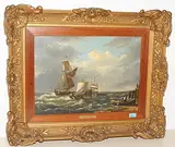 Segelschiffe auf stürmischem Meer by Hendrik Gerrit ten Cate, oil on panel, sold Mar 2018