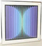 Vertikale Streifen in Grün, Blau und Violett by Jean-Pierre Yvaral, color screenprint, sold Mar 2018