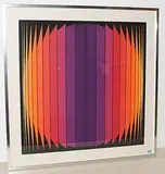 Vertikale Streifen in Violett, Rot und Orange by Jean-Pierre Yvaral, color screenprint, sold Mar 2018
