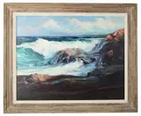 Bass Rocks by Roger Curtis, oil on canvas, sold Jun 2026