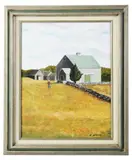 old farm by Marieluise Hutchinson, oil on artist board, sold Jun 2026