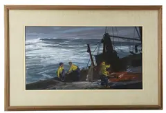 fishermen in boat off Rockport by John Charles Terelak, watercolor, sold Jun 2026