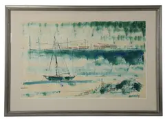 harbor with sailboats in Bermuda by Alfred Birdsey, watercolor on paper, sold Jun 2026
