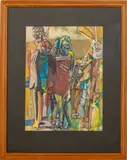 Figural Group by K. T. Waiyaki, Watercolor on Paper, sold Jan 2025