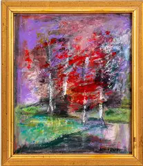 Along the River by Joan Hyde Shapiro, Acrylic on Masonite, sold Jan 2025