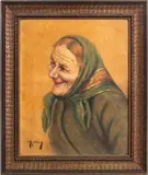 Portrait of an Elderly Woman in Headscarf by Giuseppe Rossi, Oil on Canvas, sold Jan 2025