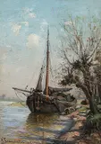 Bord de la Meuse, coté de Papendrecht près Dordrecht", 1885 by Édouard Jeanmaire, oil on canvas, sold Mar 2018
