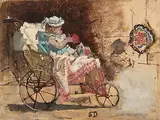 Kleinkind im Schesenwagen by Simon Durand, oil, sold Mar 2018