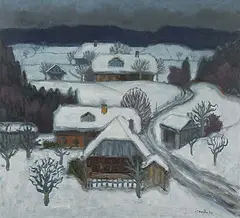 Winterliche Dämmerung, 1974 by Fred Stauffer, oil on board, offered Mar 2018