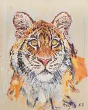 Portrait eines Tigers, 1983 by Fritz Hug, oil, sold Mar 2018