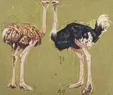 Straussenpaar, 1983 by Fritz Hug, oil, offered Mar 2018