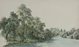 Das Aareufer bei Interlaken-Unterseen by Interlaken & Unterseen, watercolor, sold Mar 2018