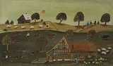 Bauernhaus mit Schweinen by J. B. Waldburger, oil on canvas, sold Mar 2018