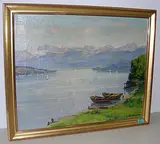 Blick vom linken Ufer des Zürichsees gegen den Glärnisch by Alfred von Escher, oil on canvas, sold Mar 2018